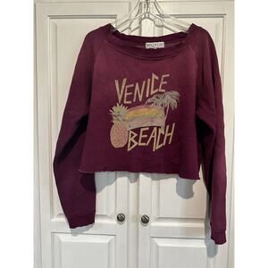 Wild fox Venice Beach Pullover Cropped Sweatshirt Size Medium Pineapple Palmtree
